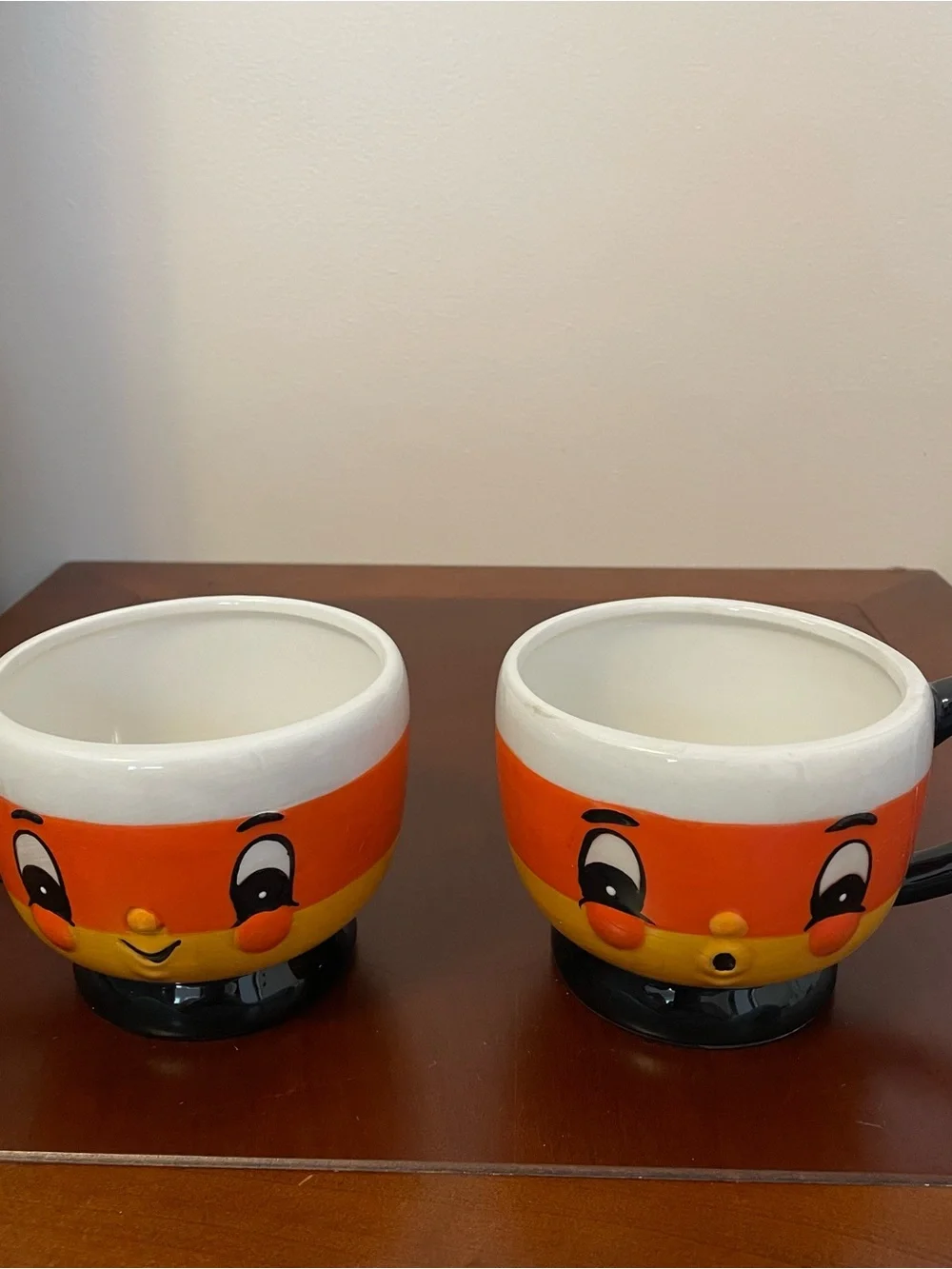 NIB JOHANNA PARKER SET OF 2 CANDY CORN MUGS Cups Halloween Holiday Tea Coffee